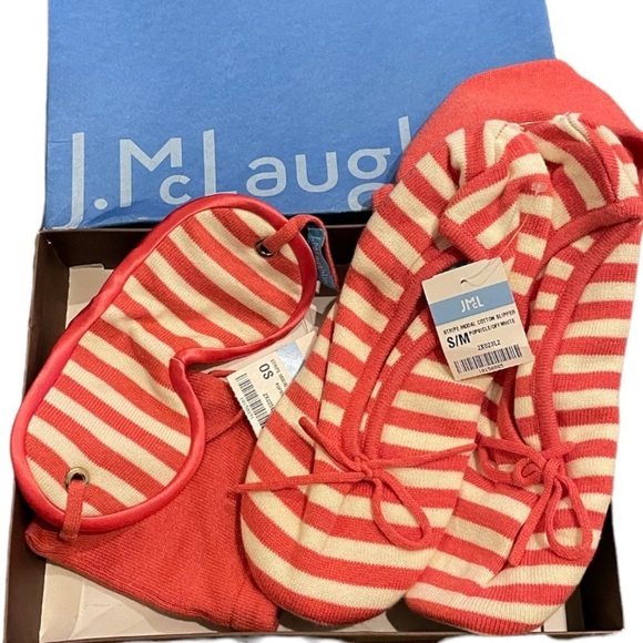 J. McLaughlin Slippers & Sleep Mask NWT Stripe Modal Cotton Size Small Medium - Picture 2 of 6